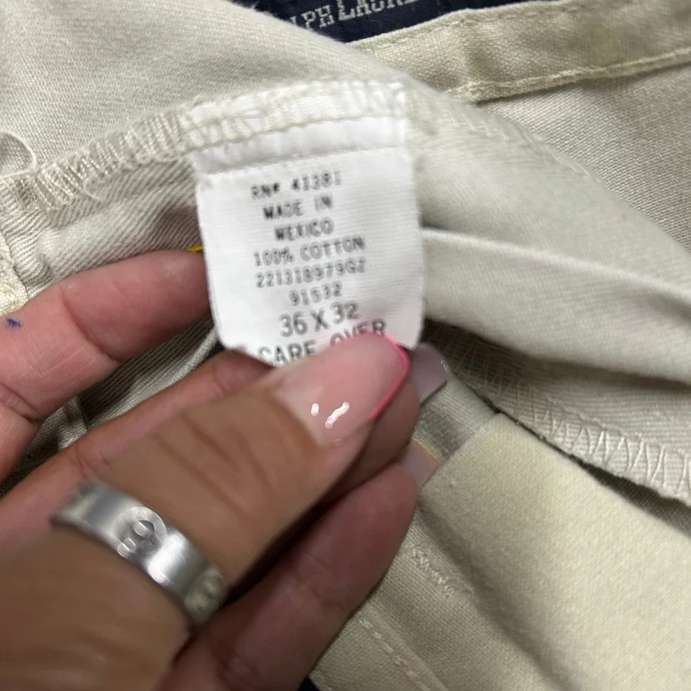 Polo Ralph Lauren Pants Mens Size 36x32 Beige Pleated Cotton Chino Classic Fit